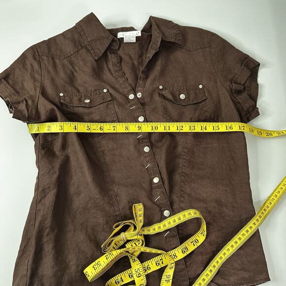 Tweeds Linen Top Shirt Womens Large Brown Button Breathable Minimalist Neutral - Picture 9 of 9
